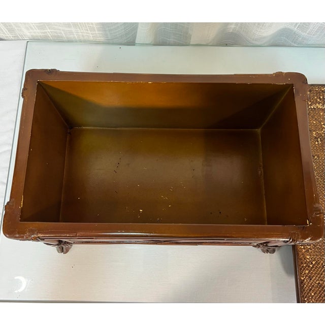 Brass Chic Vintage Large Faux Bamboo and Rattan Memory Keepsake Box With Decorative Brass Handle For Sale - Image 8 of 10