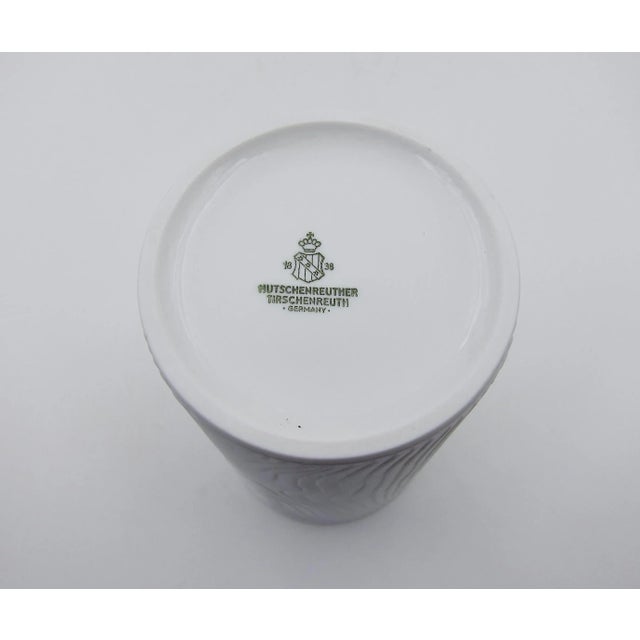 White Vintage German Op-Art White Bisque Porcelain Vase Set With Wood Grain Decor For Sale - Image 8 of 11