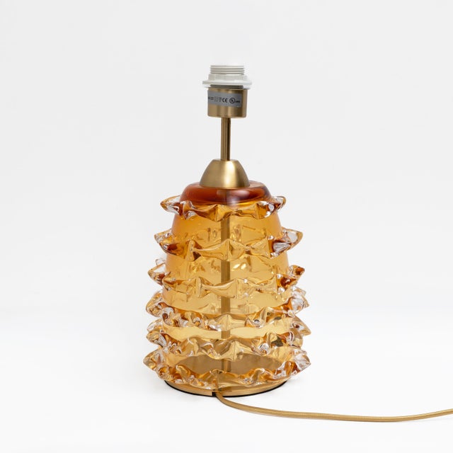 Mid-Century Modern Amber Rostrato Murano Glass Table Lamps, 2000, Set of 2 For Sale - Image 3 of 8