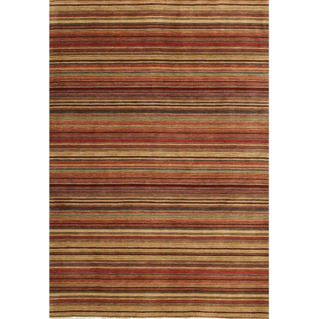 4x6 Multicolor Flat Weave Wool Earthen Banding Striped Modern Carpet Rug For Sale In New York - Image 6 of 11