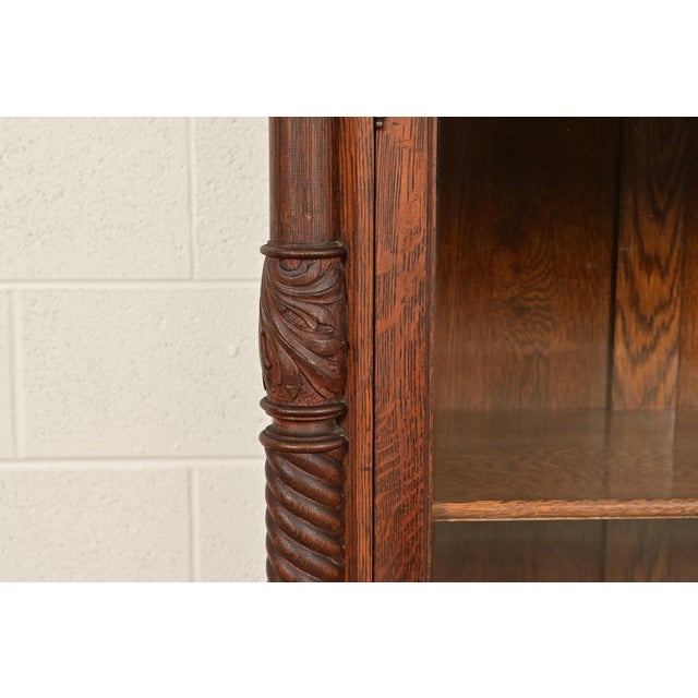 Wood R. J. Horner Style Victorian Oak Double Bookcase With Carved Lion Heads and Paw Feet, Circa 1890s For Sale - Image 7 of 13