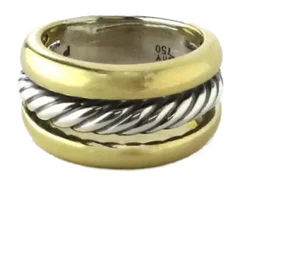 David Yurman Cable Triple Rows 18k Gold & Sterling Band Ring
