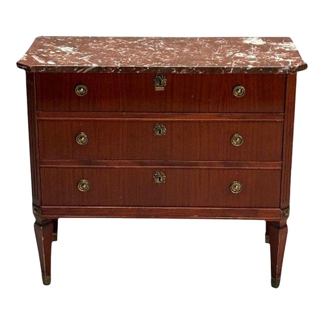Gustavian, Louis XVI Style, Swedish Commode, Mahogany, Marble, Sweden, 1950s For Sale