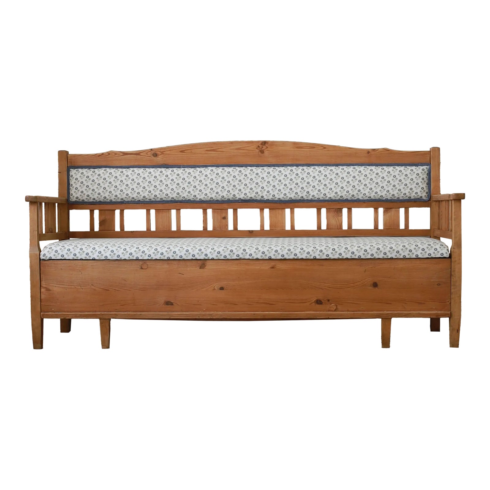 1910s Antique Swedish Pine Storage Bench, Newly Upholstered Chairish