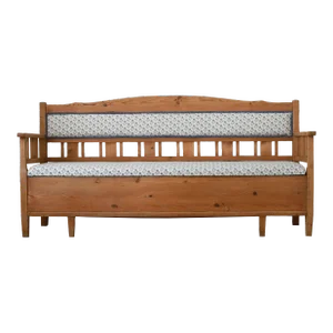 1910s Antique Swedish Pine Storage Bench, Newly Upholstered