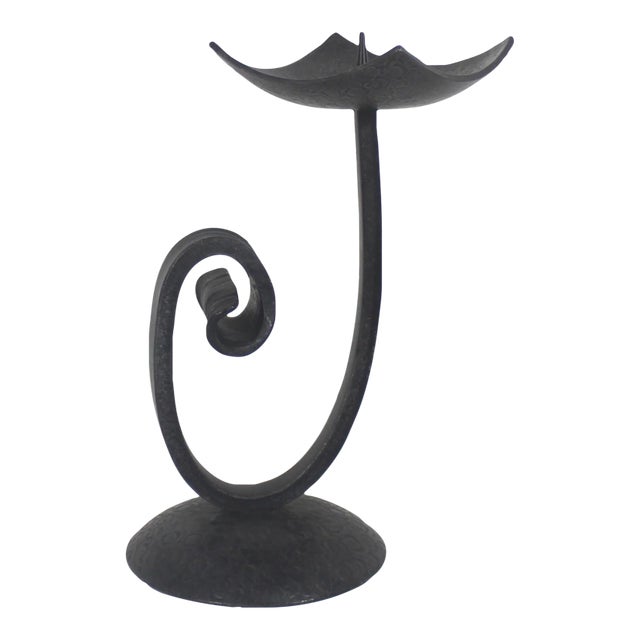 Brutalist Mid Century Modern German Black Metal Iron Vintage Pillar Candleholder For Sale
