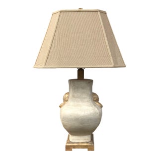 Vintage 1990’s Faux Stone Travertine Coastal California Style Lamp With Shade For Sale