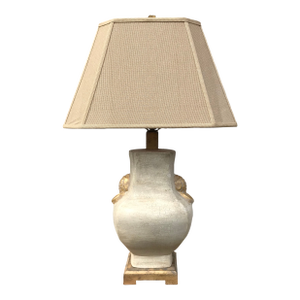 Vintage 1990’s Faux Stone Travertine Coastal California Style Lamp With Shade