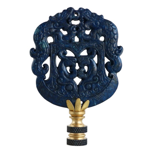 Chinoiserie Carved Stone Lamp Finial on Brass Hardware For Sale
