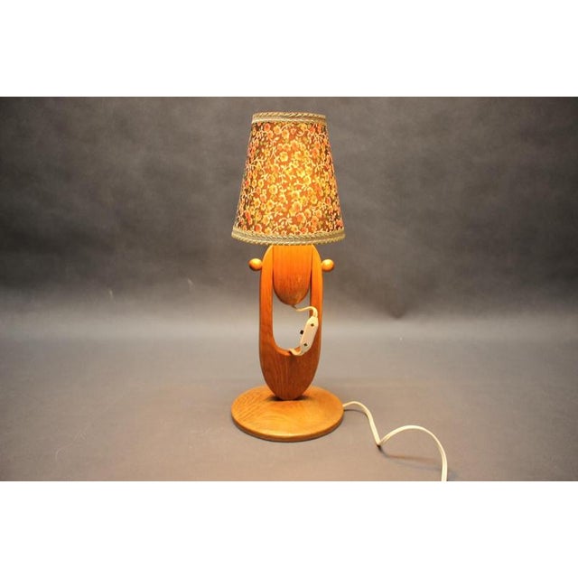 Gold Mid-Century Adjustable Wooden Table Lamp with Floral Shade, Czechoslovakia, 1970 For Sale - Image 8 of 12