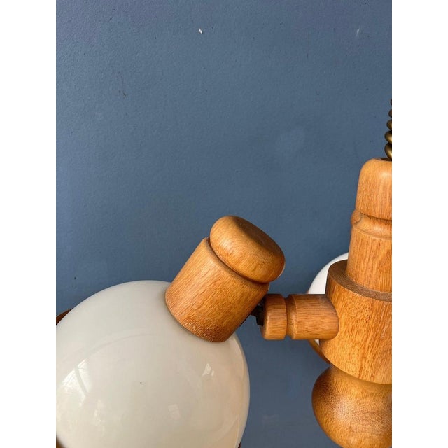 Mid-Century Wooden Pendant Lamp with Three Acrylic Glass Shades from Steinhauer For Sale - Image 10 of 11