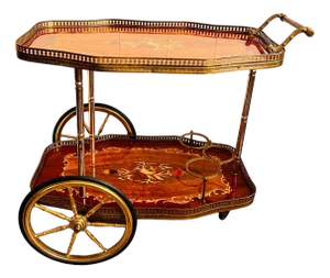 Vintage Hollywood Regency Bar Cart with Italian Marquetry Inlay