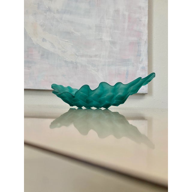 XL aqua cast glass dish/bowl, created to resemble the movement of the ocean.