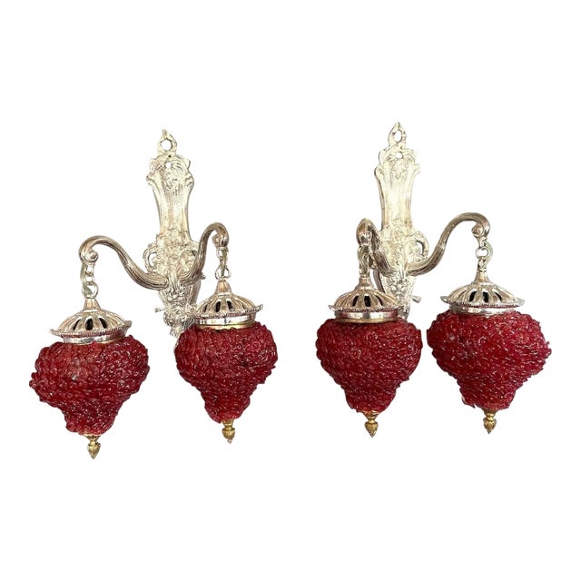 1980 French Louis XVI Silver Bronze Wall Lamps/ Sconces - Pair 2 PCS For Sale