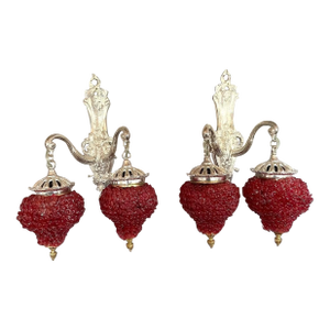 1980 French Louis XVI Silver Bronze Wall Lamps/ Sconces - Pair 2 PCS