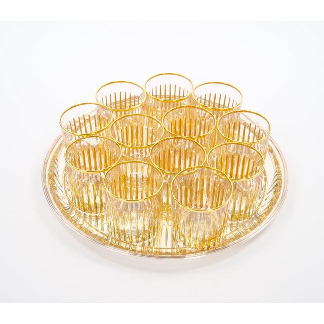 Mid-Century Italian 24k Gilt Gold-Decorated Whiskey / Scotch Lowball Glass Set For Sale In New York - Image 6 of 14