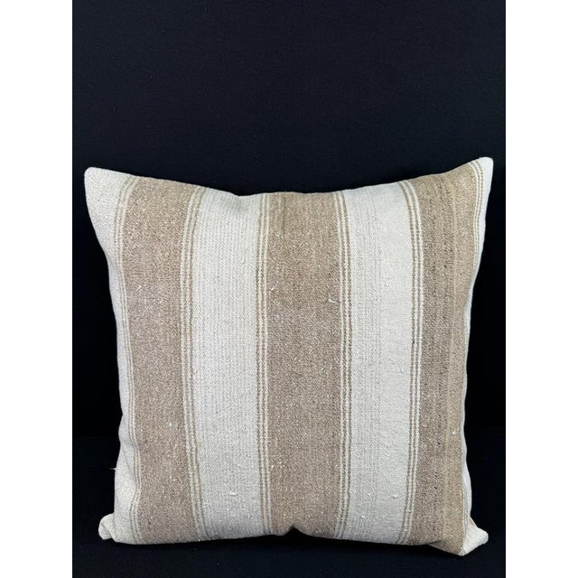 Turkish Hemp Pillow Cushion Natural Beige Brown Pillow Cushion Cover 24x24 For Sale - Image 4 of 4