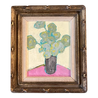 Contemporary Original Alexandra Brown Abstract Still Life Oil Painting Vintage Frame For Sale
