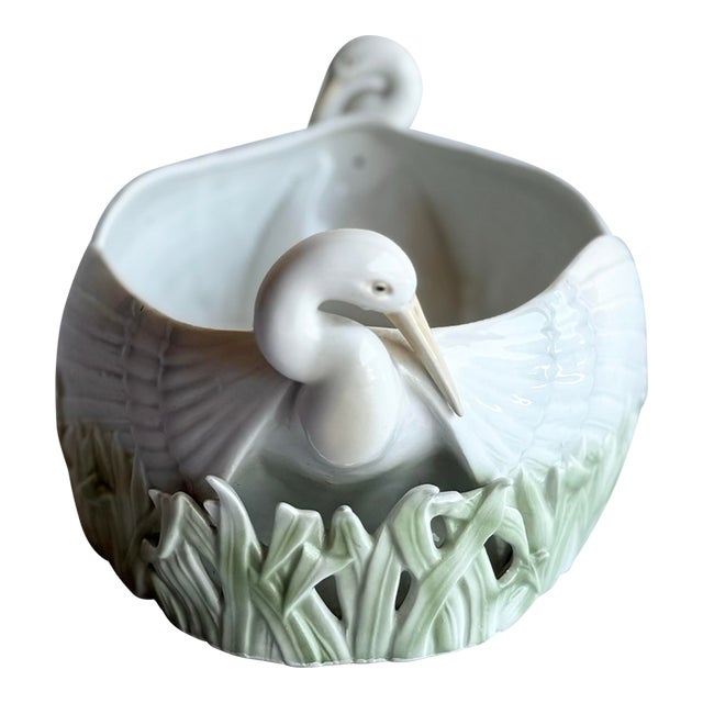 Late 20th Century Vintage Fitz and Floyd White Crane Bird Cachepot Planter For Sale