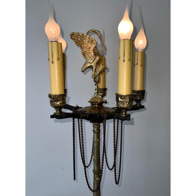 19th Century 19th Century Barbedienne Foundry Attributed France Patinated & Gilt Bronze Candelabra Lamp For Sale - Image 5 of 12