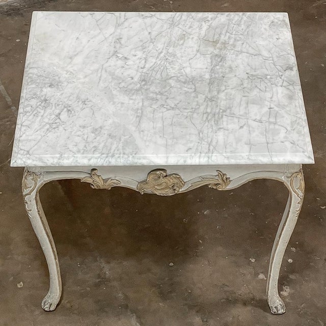 18th Century French Painted and Gilded Carrera Marble Top Table, Circa 1760 For Sale - Image 4 of 12