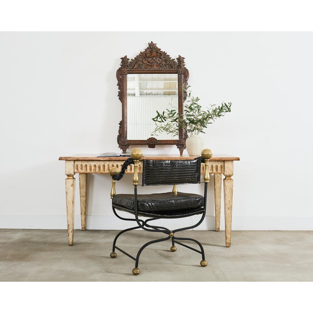 Bespoke library table or desk crafted in the neoclassical taste by John Hall Designs, Los Angeles, CA. The desk is...