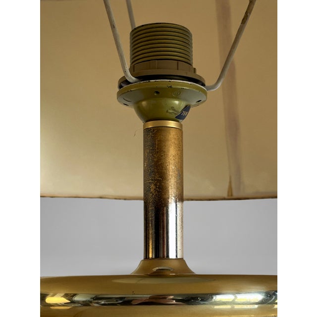 Metal Large Vintage Hollywood Regency Ceramic Lamp with Beige Onyx Effect and Gilded Brass from Faïencerie De Bruyn, 1970s For Sale - Image 7 of 10