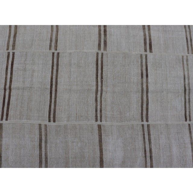 Large Vintage Paneled Kilim Flat-Weave Stripe in Neutral Tones of Cream & Brown 12'2 X 14'8 For Sale - Image 9 of 12