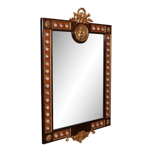 1970s Large Vintage Walnut Decorative Mirror For Sale