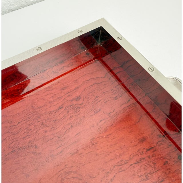 Wood Vintage Rosewood & Nickel Bar Tray For Sale - Image 7 of 12