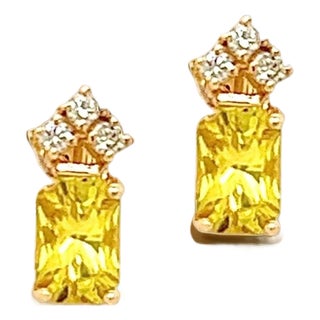 Natural Sapphire Diamond Earrings 14k Gold 1.74 TCW Certified For Sale