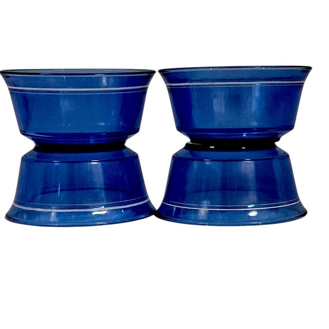 Contemporary Hazel Atlas Cobalt Blue White Band Glass Cereal Bowls Set of 4 5" For Sale - Image 3 of 9