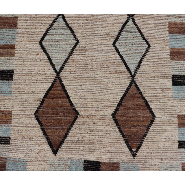 Textile Moroccan Tribal Runner With Geometric Design in Earthy Browns and Cool Blue 4'5 X 12'5 For Sale - Image 7 of 11