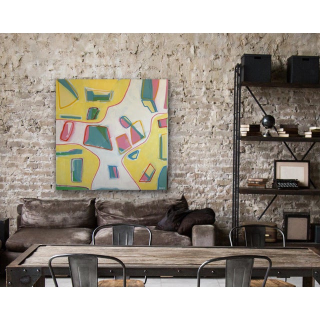 Large Contemporary Abstract Acrylic Painting – Sunny Yellow & Teal Mosaic Expressionism For Sale - Image 4 of 11