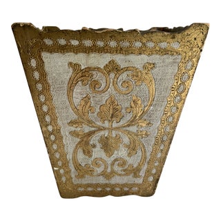 Vintage Florentine Gold and Ivory Waste Basket For Sale