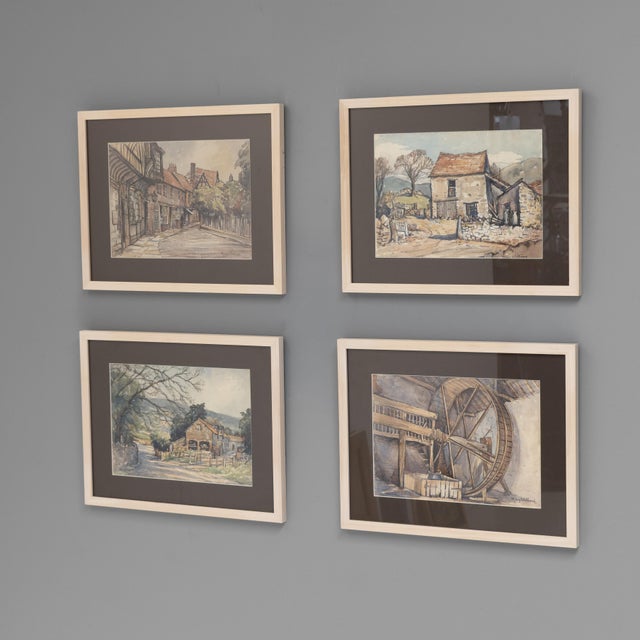 Set of four watercolour paintings of English country scenes. U.K circa 1970.
