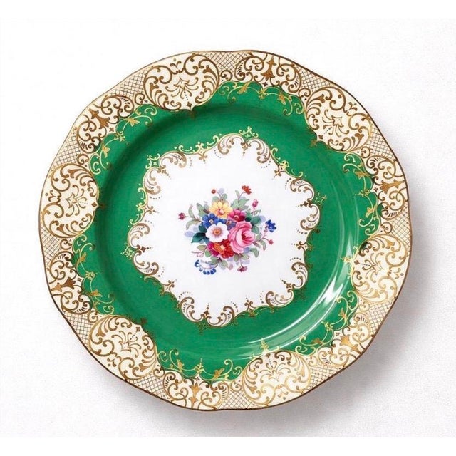 Rare 1906 Crown Staffordshire hand painted Green with Gold dinner plates. Set of 12 Pattern A13991 Elegant Green plates...