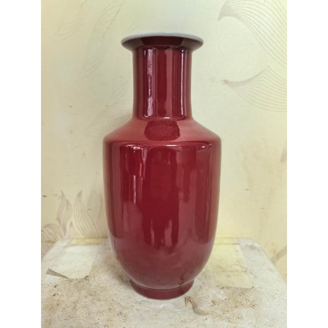 W-23.5cm,H-12cm The Qianlong Marked Red Glaze Porcelain Mallet Vase is a vintage original piece of artistry from China....