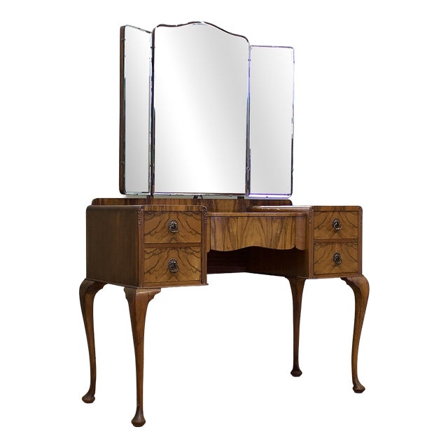 Art Deco Walnut and Walnut Veneer Dressing Table, 1930s For Sale