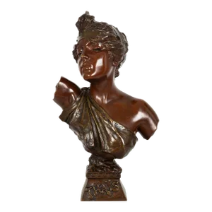 French Art Nouveau Bronze Sculpture “Bust of Thais” by Emmanuel Villanis