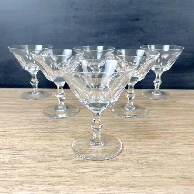 1990s Crystal Thumbprint Pattern Coupe Glasses - Set of 6 For Sale - Image 9 of 9