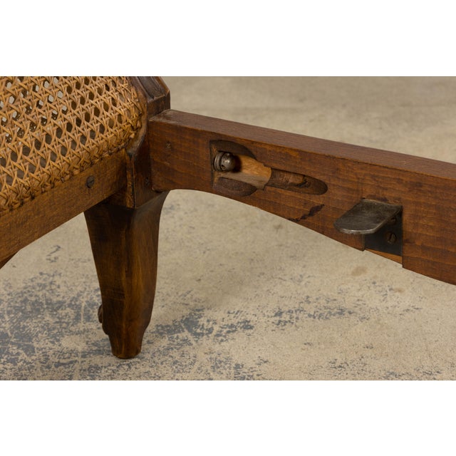 Antique French Louis XV Style Walnut Cane Daybed W/ Light Green Linen For Sale - Image 12 of 17