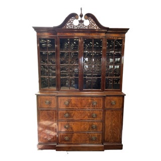 1950s Vintage Williams-Kimp Mahogany Hutch With Glass Doors and Crown Detail For Sale