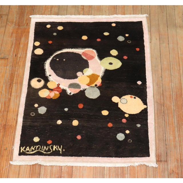 a mid-20th-century moisturized cotton Turkish rug with an outer space pattern inspired by Wassily Kandinsky. 2'8'' x 3'6''