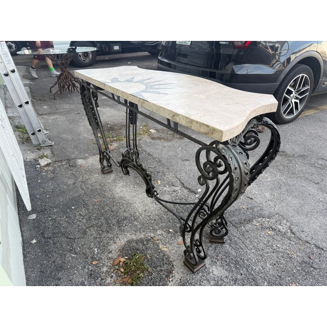 Vintage Maitland Smith Smith Wrought Iron Console W Composite Stone Top For Sale - Image 11 of 13