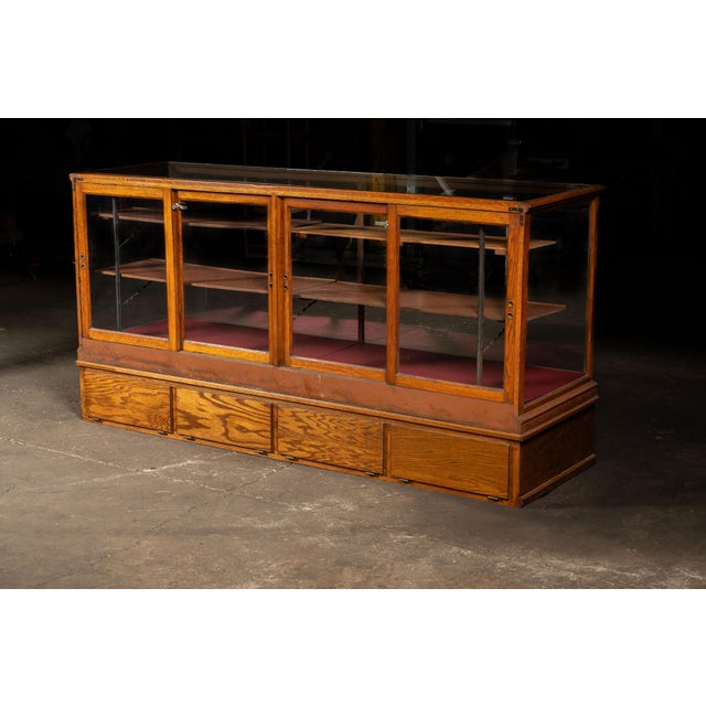 Early 20th Century Antique Oak & Glass Retail Showcase With Storage Base For Sale - Image 5 of 16