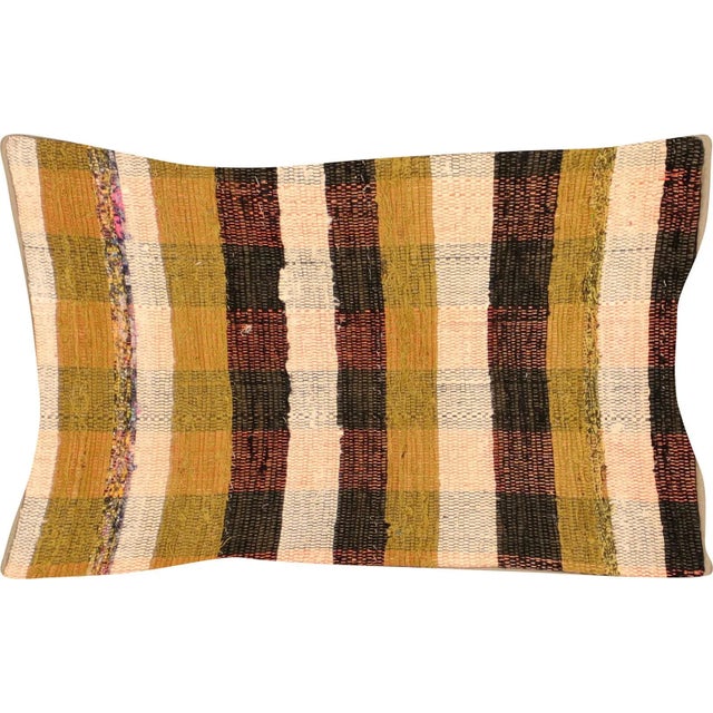 1960s Turkish Rag Pillow. Sewn with fragments of vintage hand made Anatolian cotton & linen kilims. Fiber fill. 523035