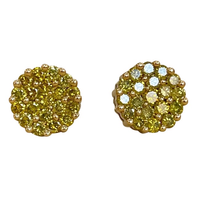 2 Carat Yellow Diamond Floral Cluster Flower Stud Earrings 14 Karat White Gold For Sale