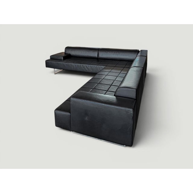 Quadra Black Leather Sectional Sofa by Poltrona Frau, 2005 For Sale - Image 11 of 18