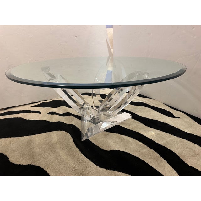 Modern Signed Mikhail Loznikov Lucite & Glass Coffee Table For Sale - Image 3 of 12